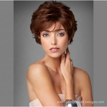 Factory wholesale price short synthetic wigs dark brownwigs kinky curly hair natural wave hair for fashion women